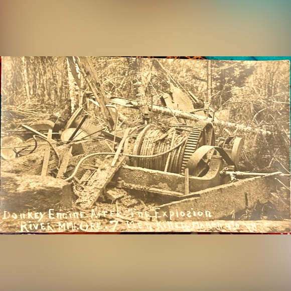 Antique Donkey Engine Explosion Logging Accident Real Picture Photo Postcard - Picture 3 of 5